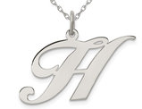 Sterling Silver Fancy Script Initial -H- Pendant Necklace Charm with Chain